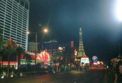 Las Vegas by night with Paris Eiffel Tower